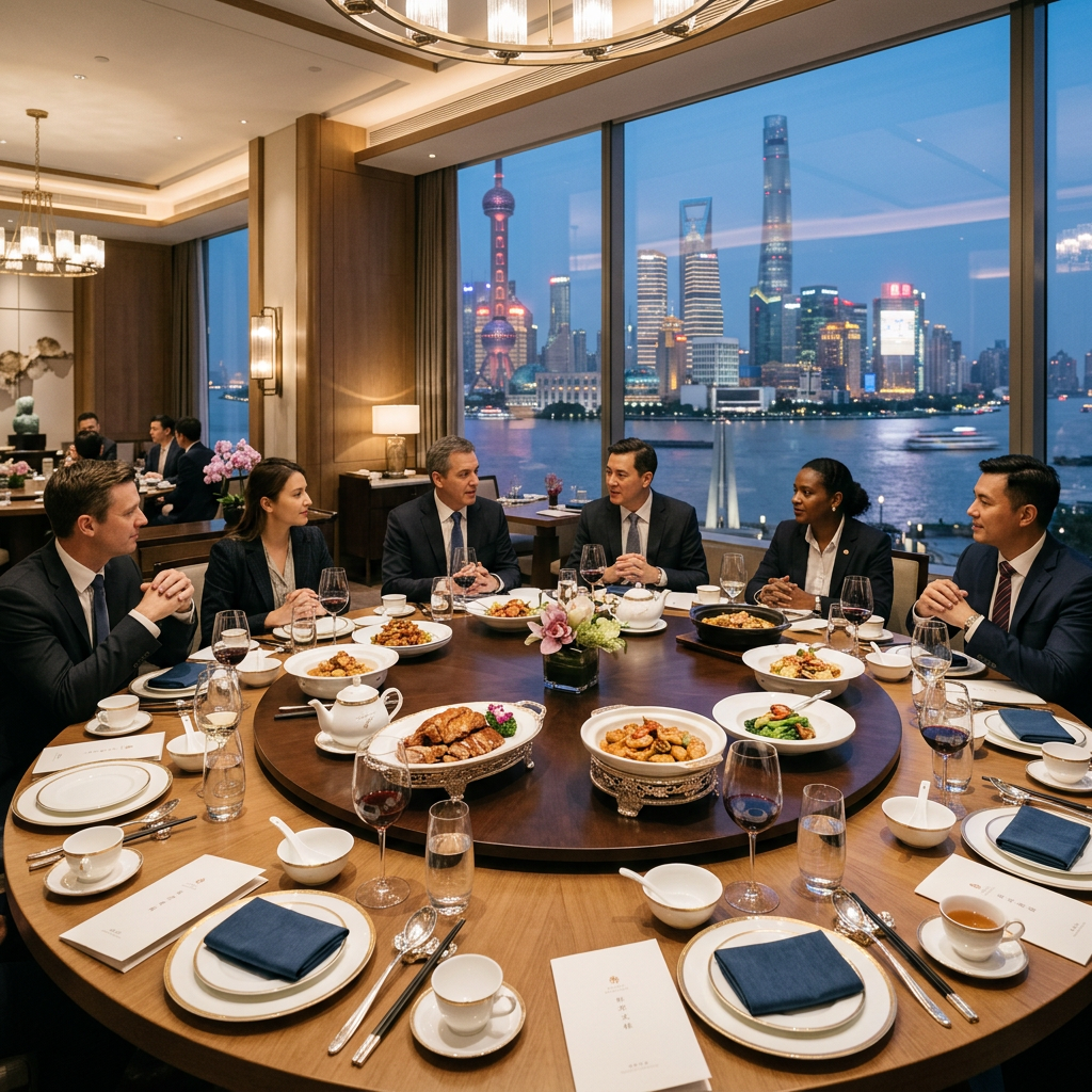 Professional business banquet setting in a luxury Chinese restaurant